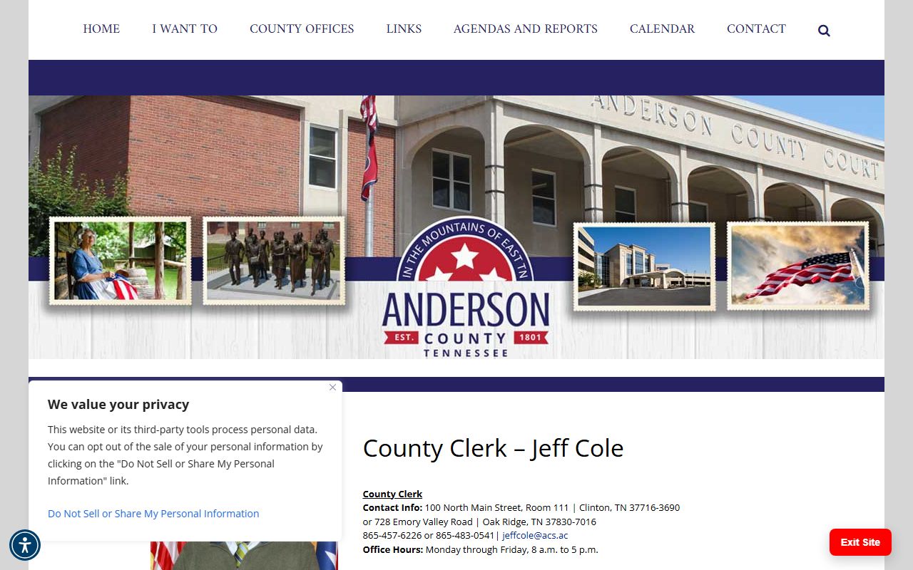 Anderson County Divorce Records county clerk office reference