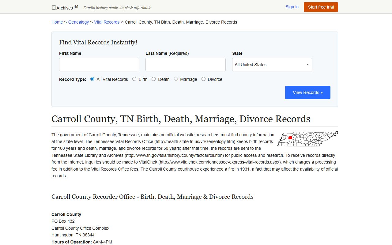 Carroll County Divorce Records local archive image