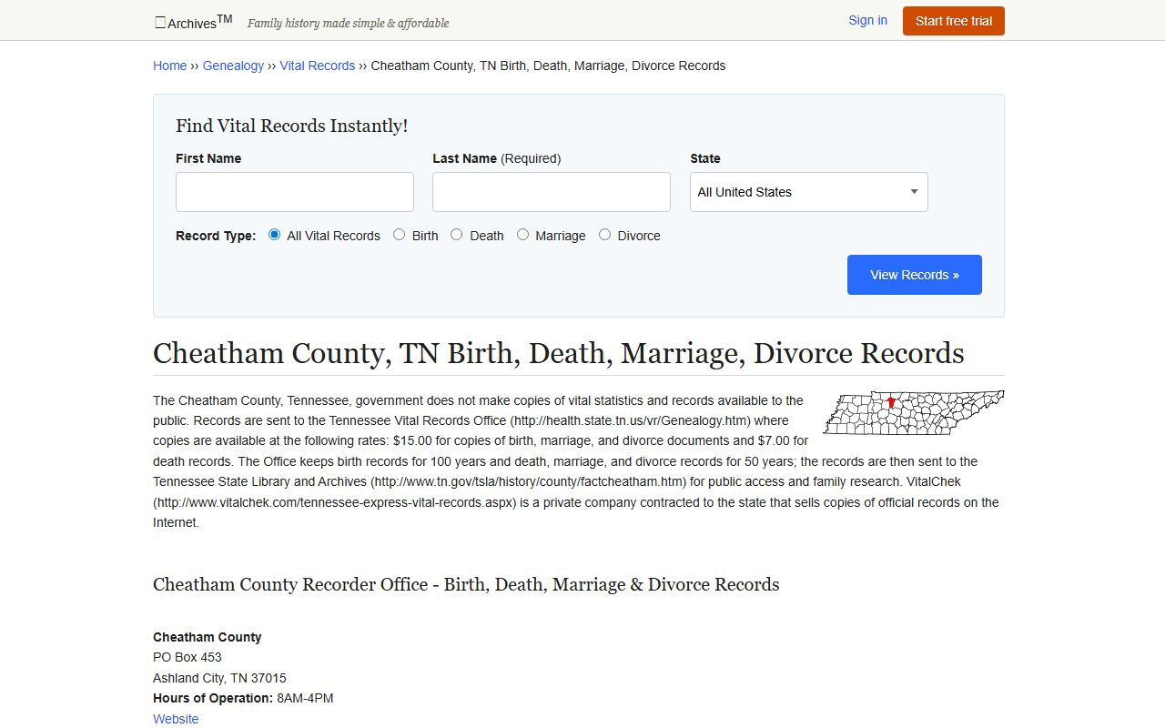 Cheatham County Divorce Records historical research image