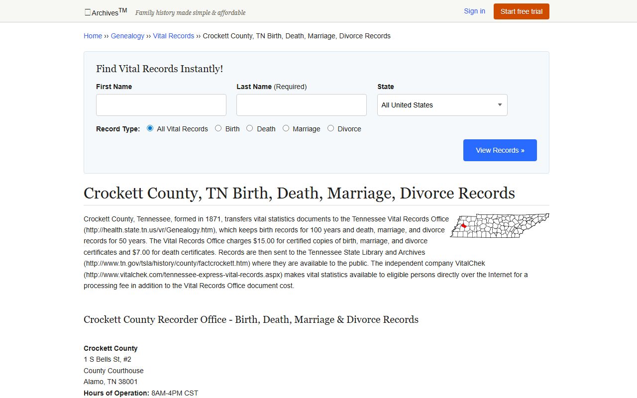 Crockett County Divorce Records from a Tennessee vital records research source