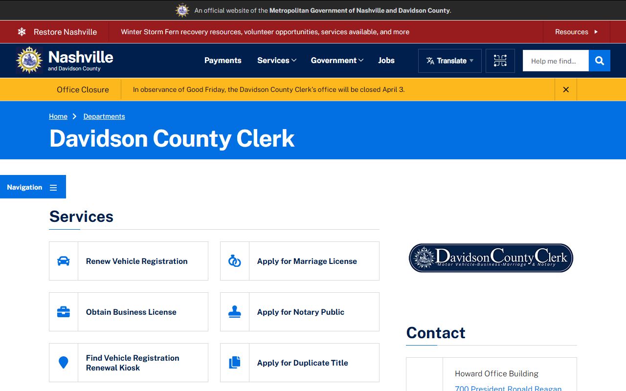 Davidson County Divorce Records at the county clerk office