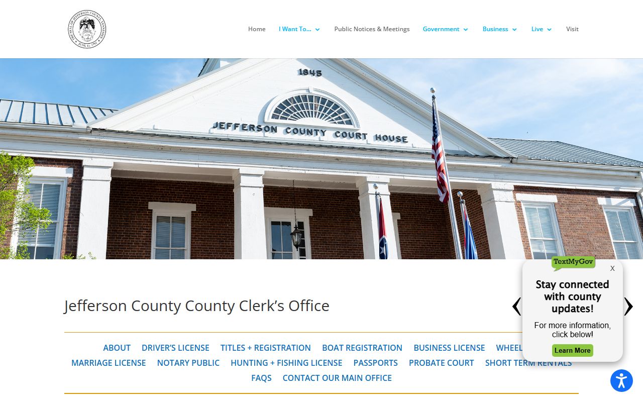 Jefferson County Divorce Records on the county clerk page