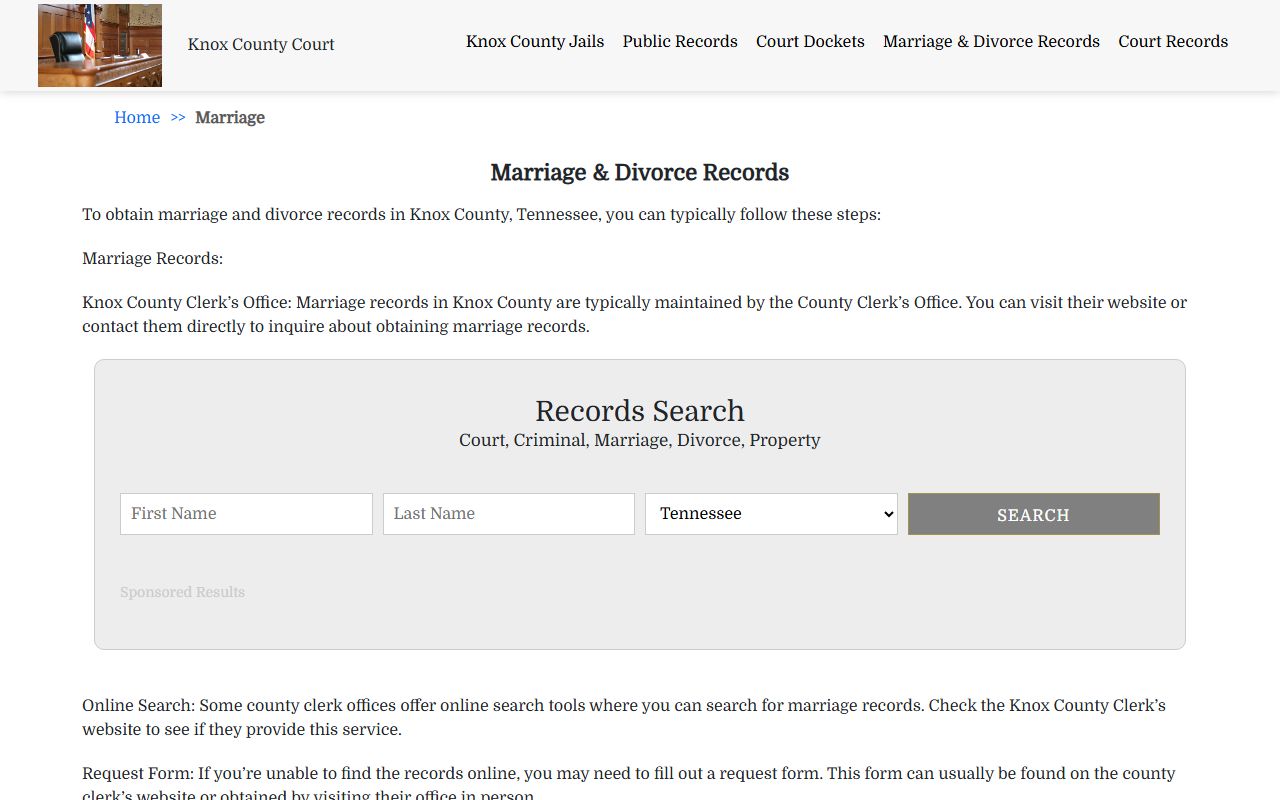 Knox County Divorce Records marriage and divorce records page
