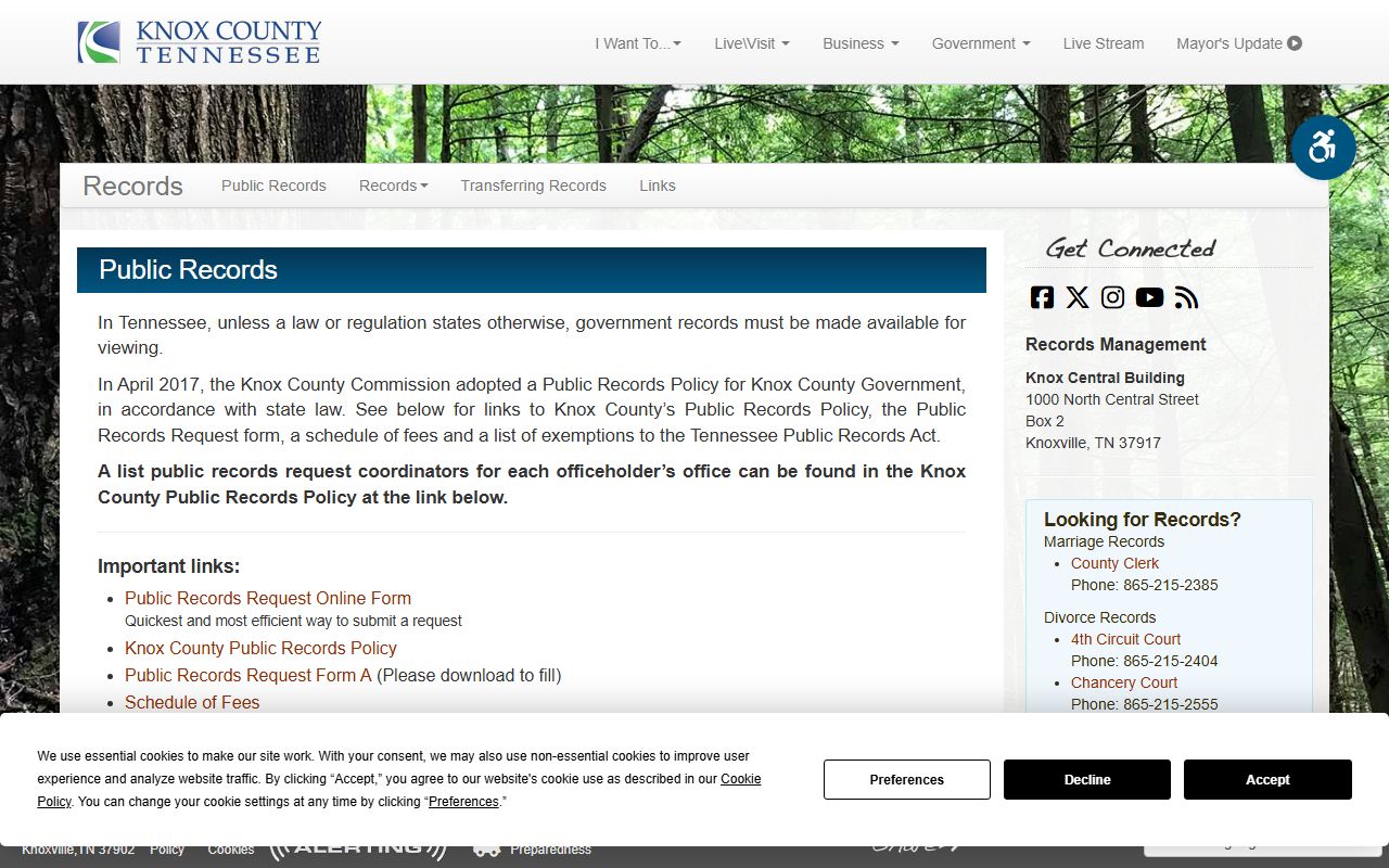 Knox County Divorce Records public records page