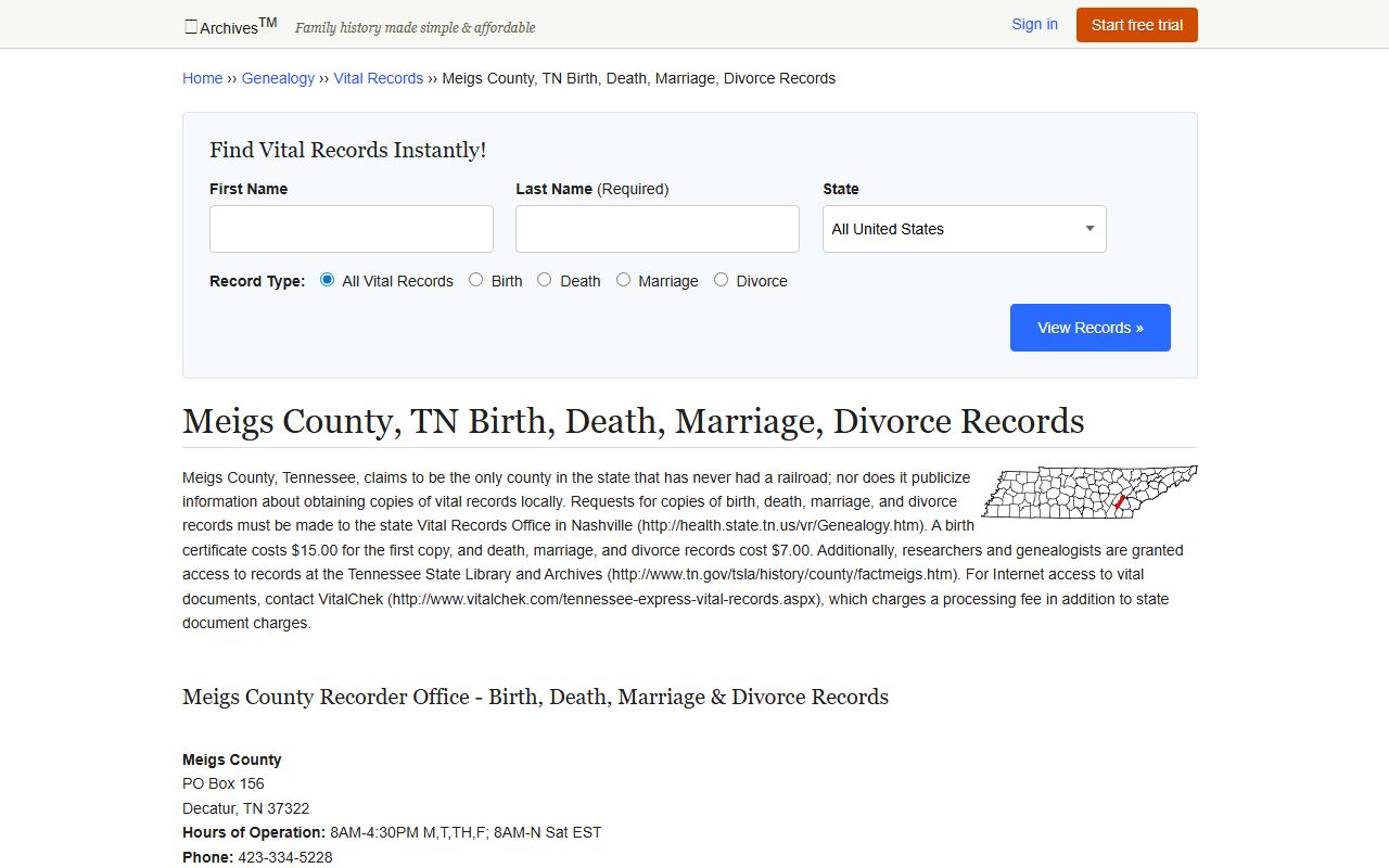 Meigs County Divorce Records local records screenshot