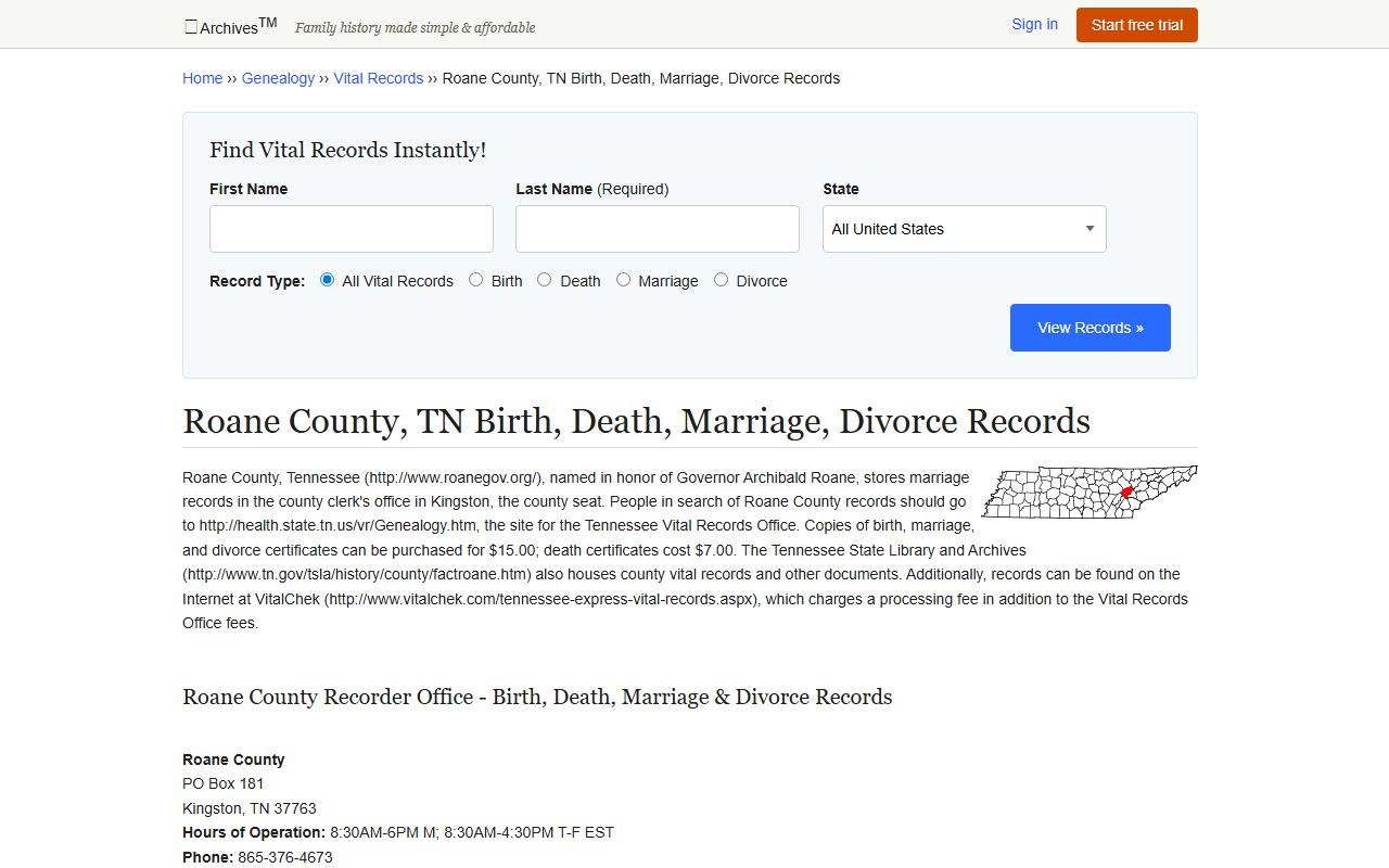 Roane County Divorce Records historical records guidance