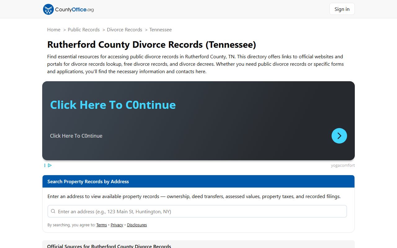 Rutherford County Divorce Records historical court records image