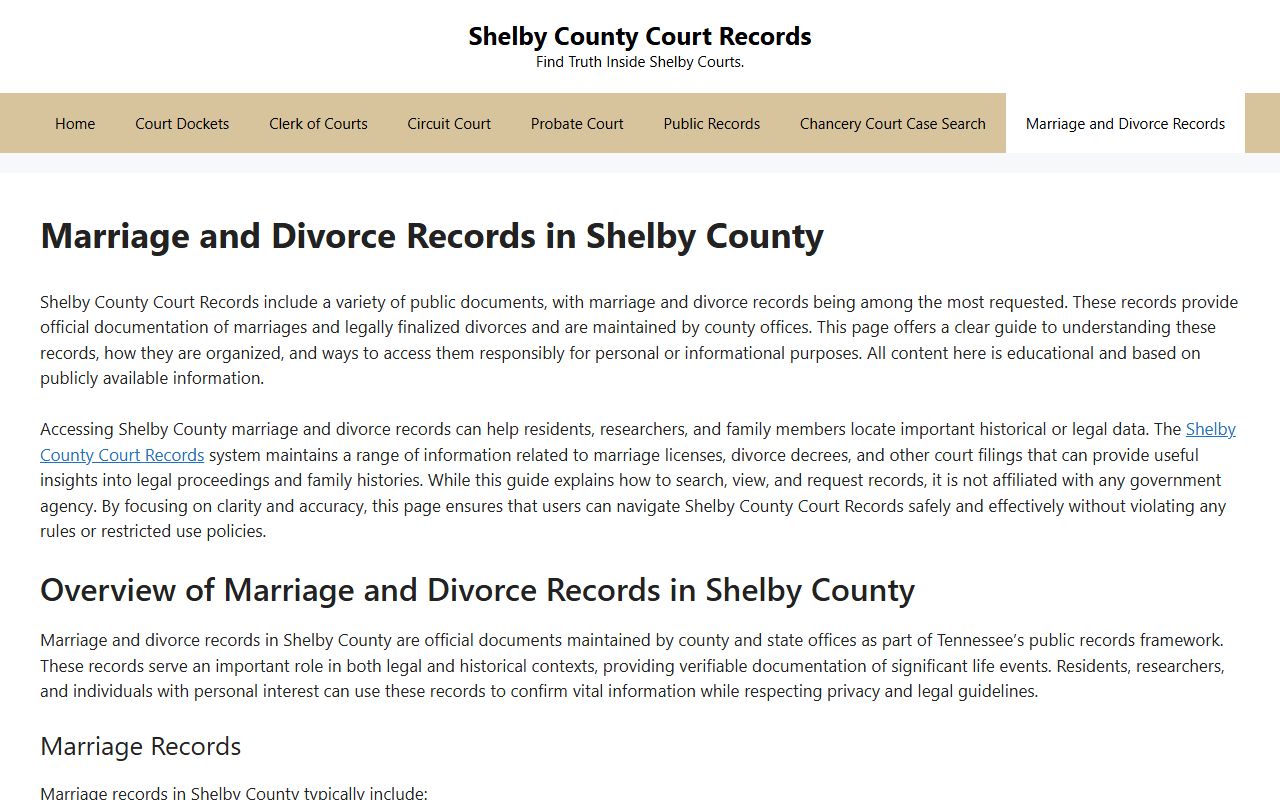 Shelby County Divorce Records marriage and divorce records page