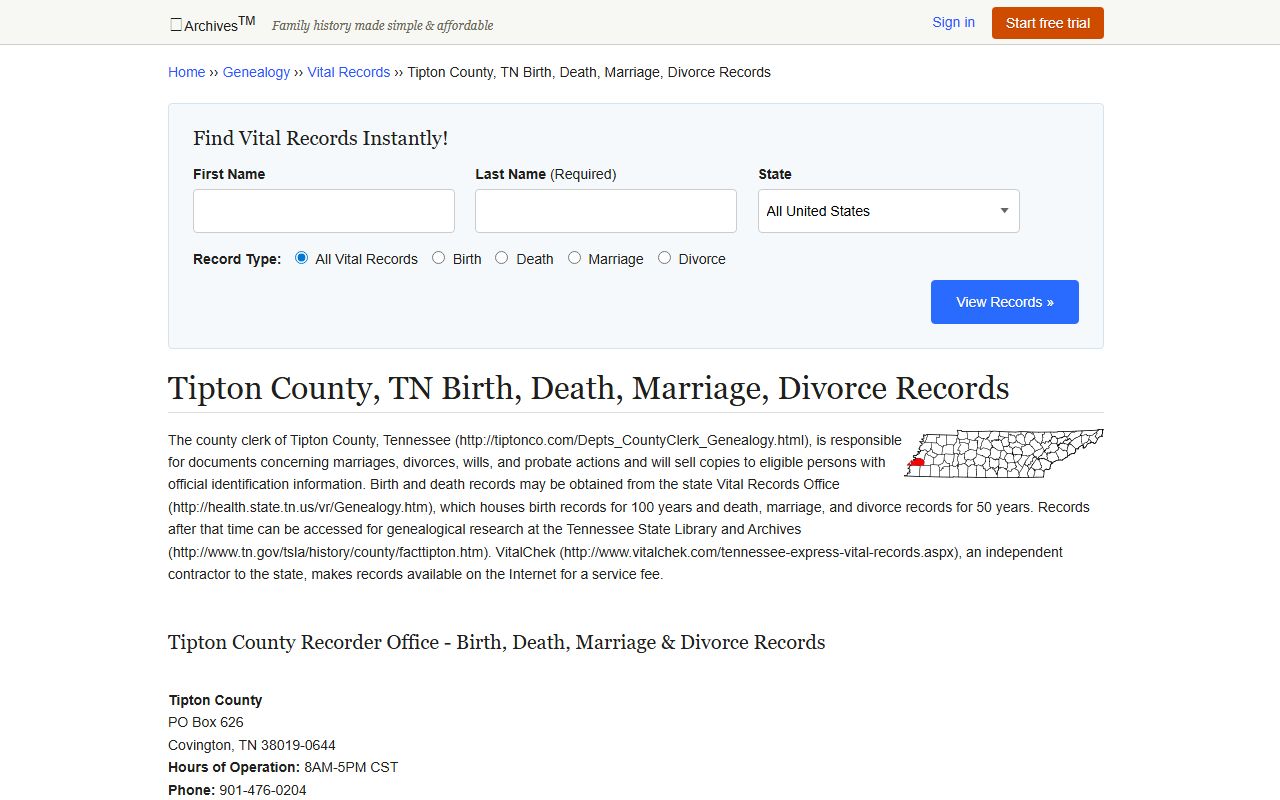 Tipton County Divorce Records archives image
