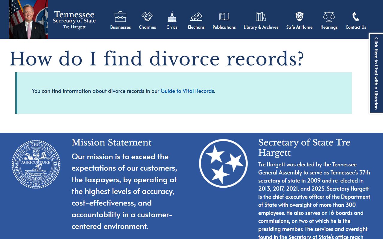 Tennessee Divorce Records FAQ from the Tennessee Secretary of State